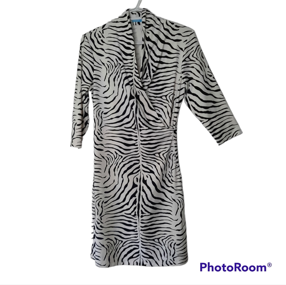 J McLaughlin Zebra Print Dress Cross Over Fitted Catalina Cloth Womens Size S